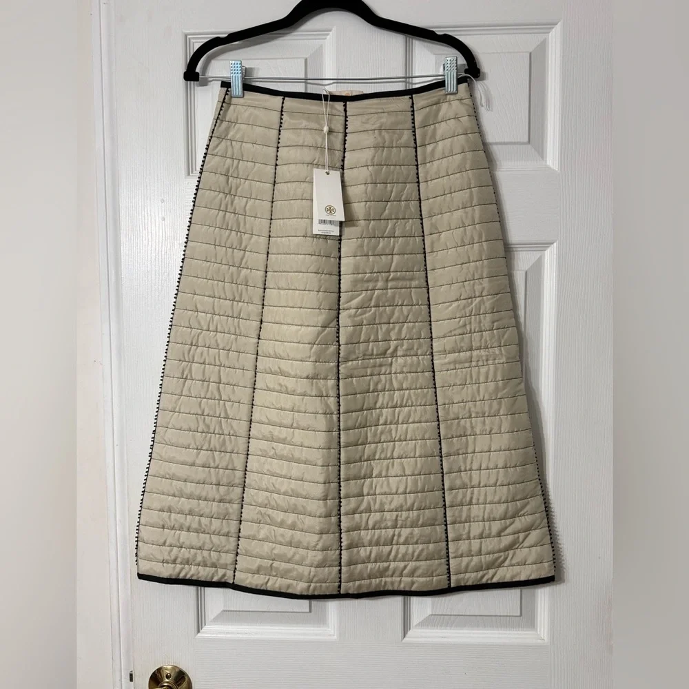 Tory Burch Quilted Jacket & Skirt Set NWT size 2 Light Pale Stone